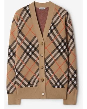 Burberry Check Wool Mohair Blend Cardigan - Brown