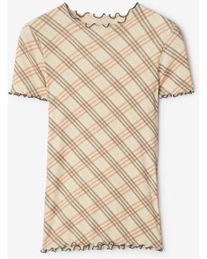 Burberry Check Stretch Cotton T-Shirt - Natural