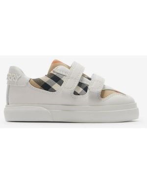 Burberry Childrens Check And Leather Trainers - White