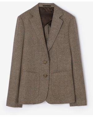 Burberry Wool Linen Blend Tailored Jacket - Brown