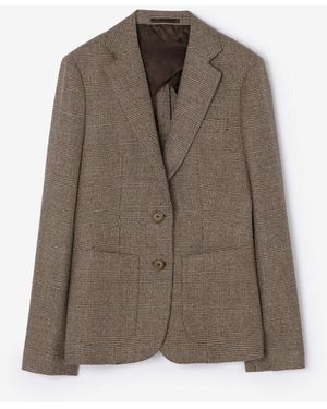 Burberry Wool Linen Blend Tailored Jacket - Brown