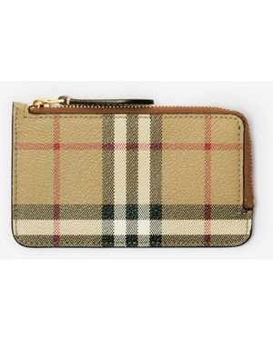 Burberry Check Zip Card Case - Natur
