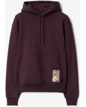Burberry Check Label Cotton Hoodie - Purple