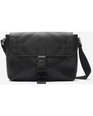 Burberry Small Embossed Check Buckled Messenger Bag​ - Black