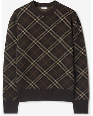 Burberry Check Wool Cashmere Blend Sweater - Black