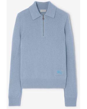 Burberry Long-Sleeve Cashmere Polo Shirt - Blue