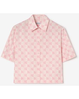 Burberry Cropped Knight Checkerboard Cotton Shirt - Pink