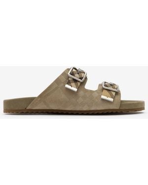 Burberry Check Suede Urchin Sandals - Natural