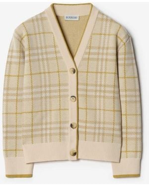 Burberry Childrens Metallic Check Wool Blend Cardigan - Natural