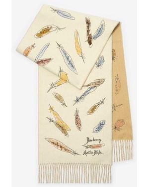 Burberry Feather Print Cashmere Scarf - Metallic