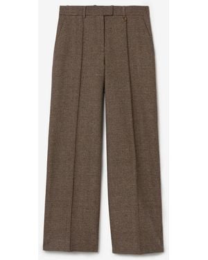 Burberry Check Wool Linen Blend Tailored Trousers - Brown