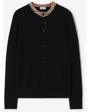 Burberry Check Trim Wool Cardigan - Black