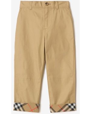 Burberry Childrens Check Turn-Up Cotton Trousers - Natural