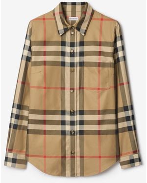 Burberry Slim Fit Check Cotton Shirt - Natural