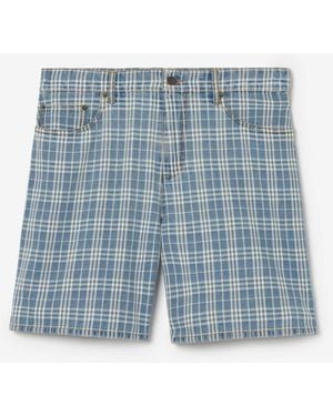 Burberry Check Denim Shorts - Blue