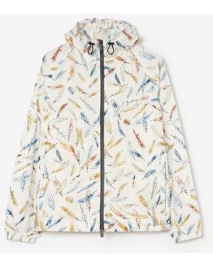 Burberry Feather Print Nylon Clapton Hooded Jacket - White