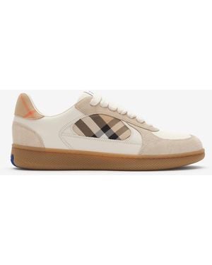 Burberry Leather, Suede And Check Terrace Trainers - Natural