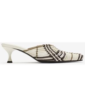 Burberry Check Woven Leather Cameo Mules - White