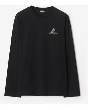 Burberry Long-Sleeve Sleeping Knight Cotton T-Shirt - Black
