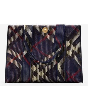 Burberry Small Check Knitted Tote - Blue