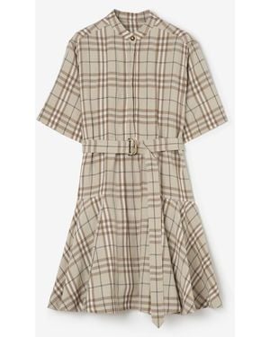 Burberry Check Linen Blend Dress - Natural
