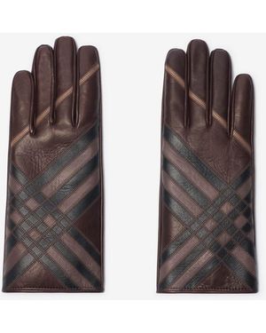 Burberry Check Intarsia Leather Gloves - Brown
