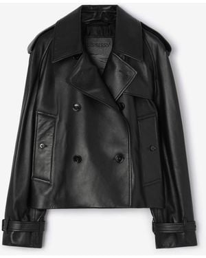 Burberry Cropped Leather Mayfair Trench Jacket - Black