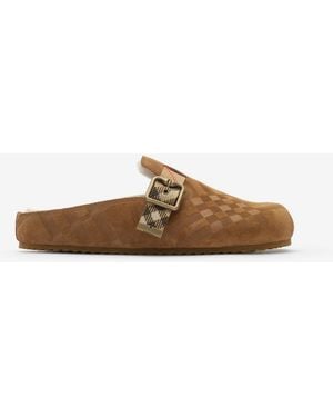 Burberry Check Shearling Urchin Clogs - Brown