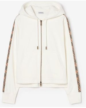 Burberry Check Trim Cotton Zip Hoodie - Natural