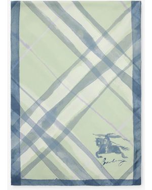 Burberry Wide Watercolour Check Silk Scarf - Blue