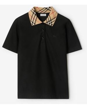 Burberry Check Collar Cotton Polo Shirt - Black