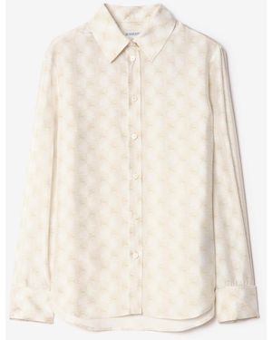 Burberry Regular Fit Ekd Checkerboard Silk Shirt - Natural