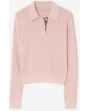Burberry Long-Sleeve Wool Polo Shirt - Pink