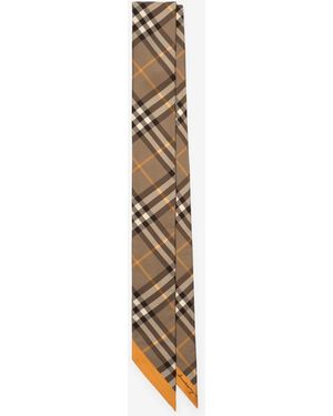 Burberry Skinny Contrast Check Silk Scarf - Metallic