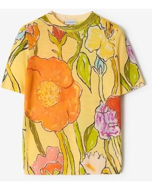 Burberry Highgrove Cascading Flowers Wool Top - Yellow