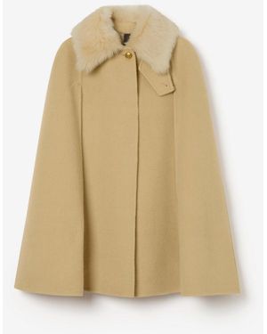 Burberry Shearling Collar Cashmere Cape - Natural
