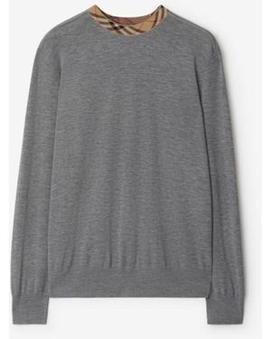 Burberry Check Trim Wool Jumper - Grey