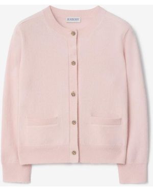 Burberry Childrens Check Patch Wool Cashmere Cardigan - Pink