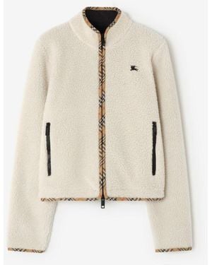 Burberry Cropped Wool Cashmere Blend Fleece Jacket - Natural