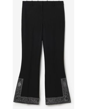 Burberry Cropped Embroidered Wool Silk Flared Trousers - Black