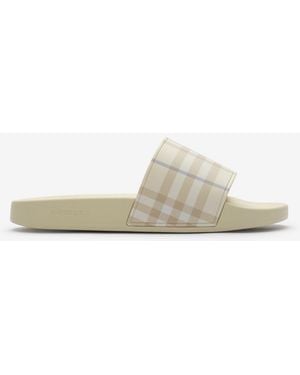 Burberry Check Slides - Natural