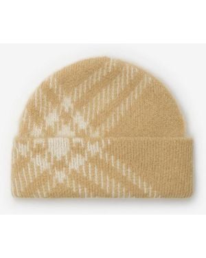 Burberry Check Mohair Wool Blend Beanie - Natur