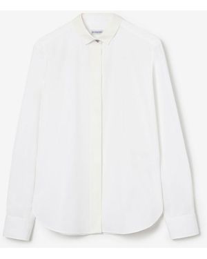 Burberry Classic Fit Grosgrain Trim Cotton Shirt - White