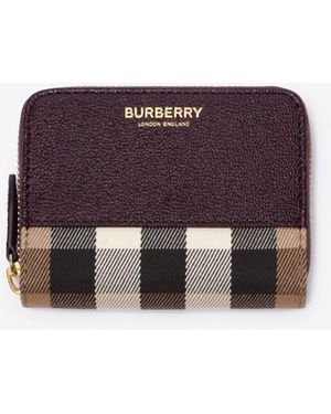 Burberry Small Check And Leather Zip Wallet - Purple