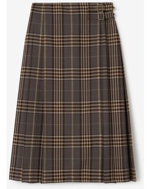 Burberry Check Wool Midi Kilt - Brown