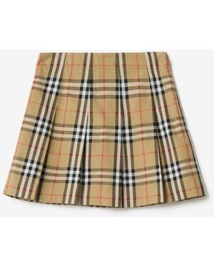 Burberry Childrens Pleated Check Cotton Twill Skirt - Natural
