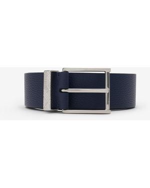 Burberry Leather Engraved Check Belt - Blue