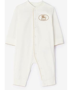 Burberry Childrens Knight Stamp Cotton Jumpsuit - White