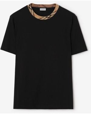 Burberry Check Trim Cotton T-Shirt - Black