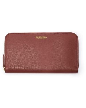 Burberry Large Logo Leather Zip Wallet - Red